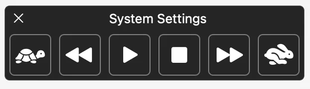 macOS floating Text to Speech controller toolbar showing play, stop and speed controls