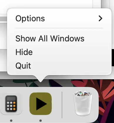 Right-click context menu on the Readable Toolbar dock icon showing Quit and other options