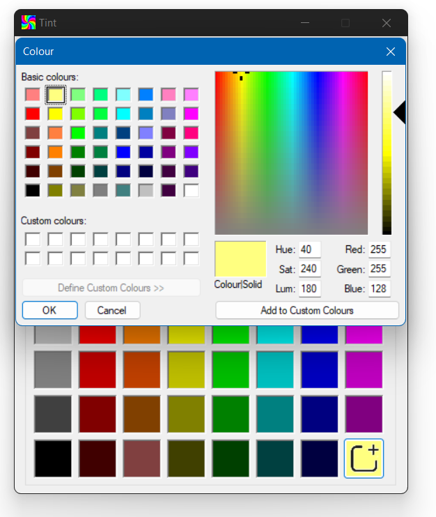 Sensory Tint custom colour palette editor for choosing a personalised tint