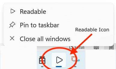 Readable minimised to the Windows taskbar