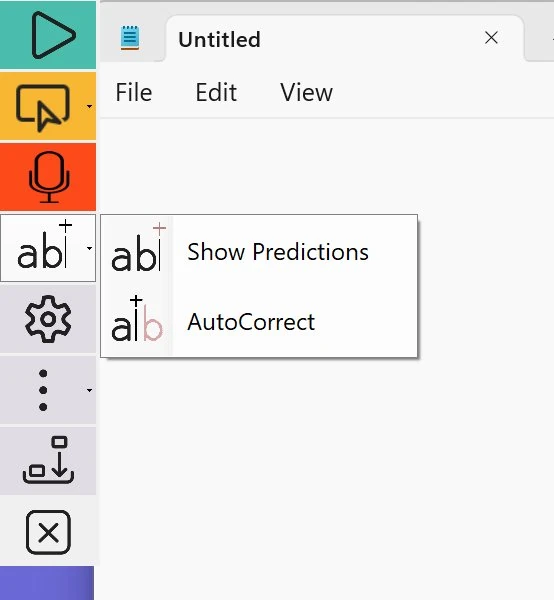 The Readable toolbar's word-prediction dropdown menu, showing two options: Show Predictions and AutoCorrect.
