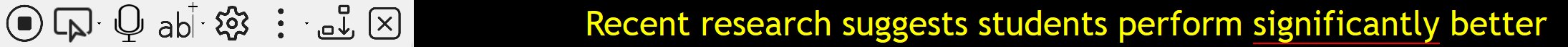 The Readable toolbar docked at the top of the screen, with the Readable Banner showing the sentence 'Recent research suggests students perform significantly better' in yellow text on a black background. The current word is underlined in red.