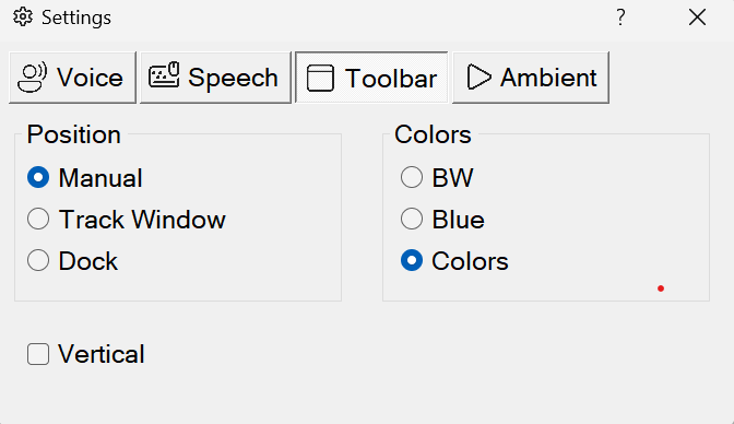 Readable Settings screen showing toolbar view and colour options
