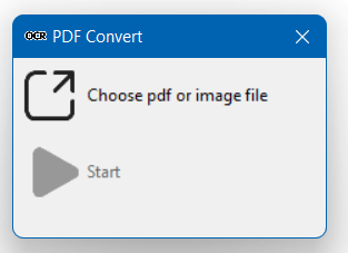 PDF Convert application interface showing file input field, convert button and progress area