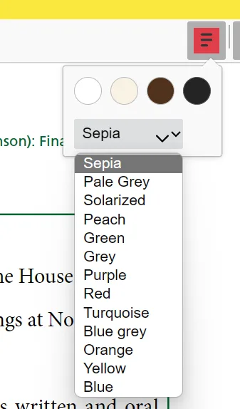 Sensory PDF Reader background colour selector showing a range of pastel and tinted colour options