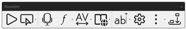 Readable toolbar in horizontal black and white layout for Microsoft Word
