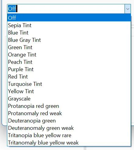Sensory Ruler settings showing colour tint selection for the ruler window