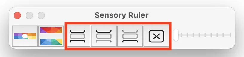 Sensory Ruler for Mac toolbar showing the four above/below tint control icons