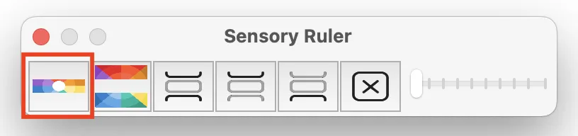 Sensory Ruler for Mac toolbar highlighting the ruler colour/tint icon