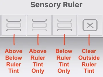Sensory Ruler for Mac labelled diagram showing the above ruler, ruler strip, and below ruler areas