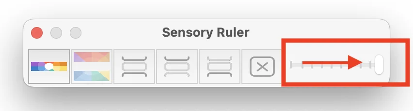 Sensory Ruler for Mac toolbar with the size slider moved to the maximum position for full-screen tint