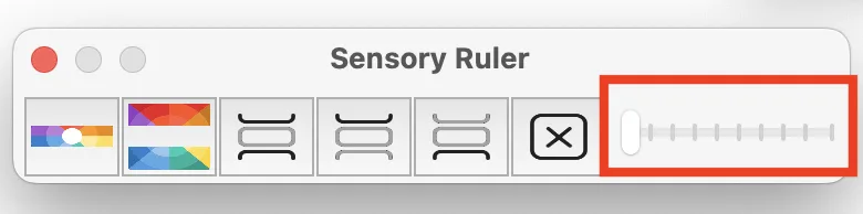Sensory Ruler for Mac toolbar showing the size slider control