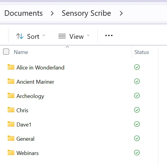 Windows Explorer showing Scribe category folders in the Documents directory