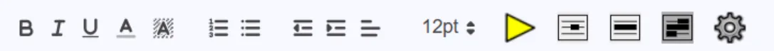 Sensory Writeable formatting toolbar showing Bold, Italic, Underline, font colour, highlight, list, indent, and font size controls