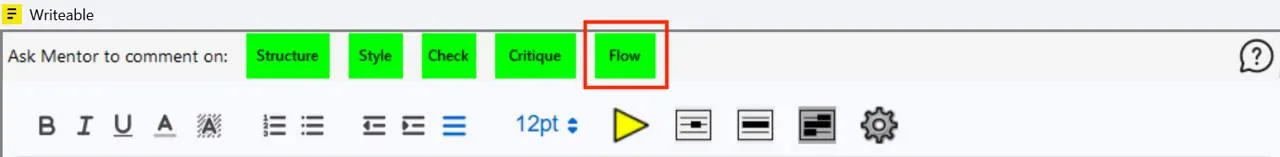 Sensory Writeable toolbar with the Flow button highlighted in red