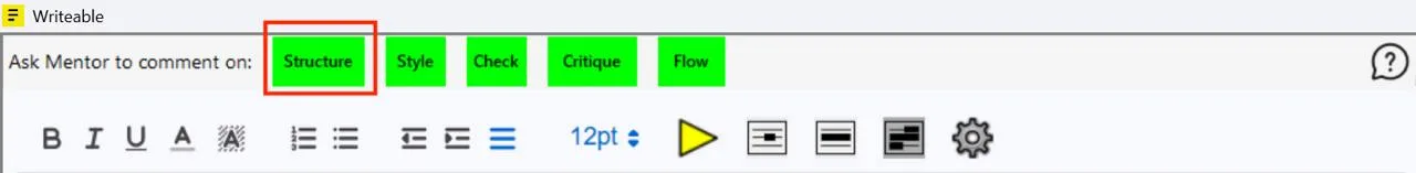 Sensory Writeable toolbar with the Structure button highlighted in red